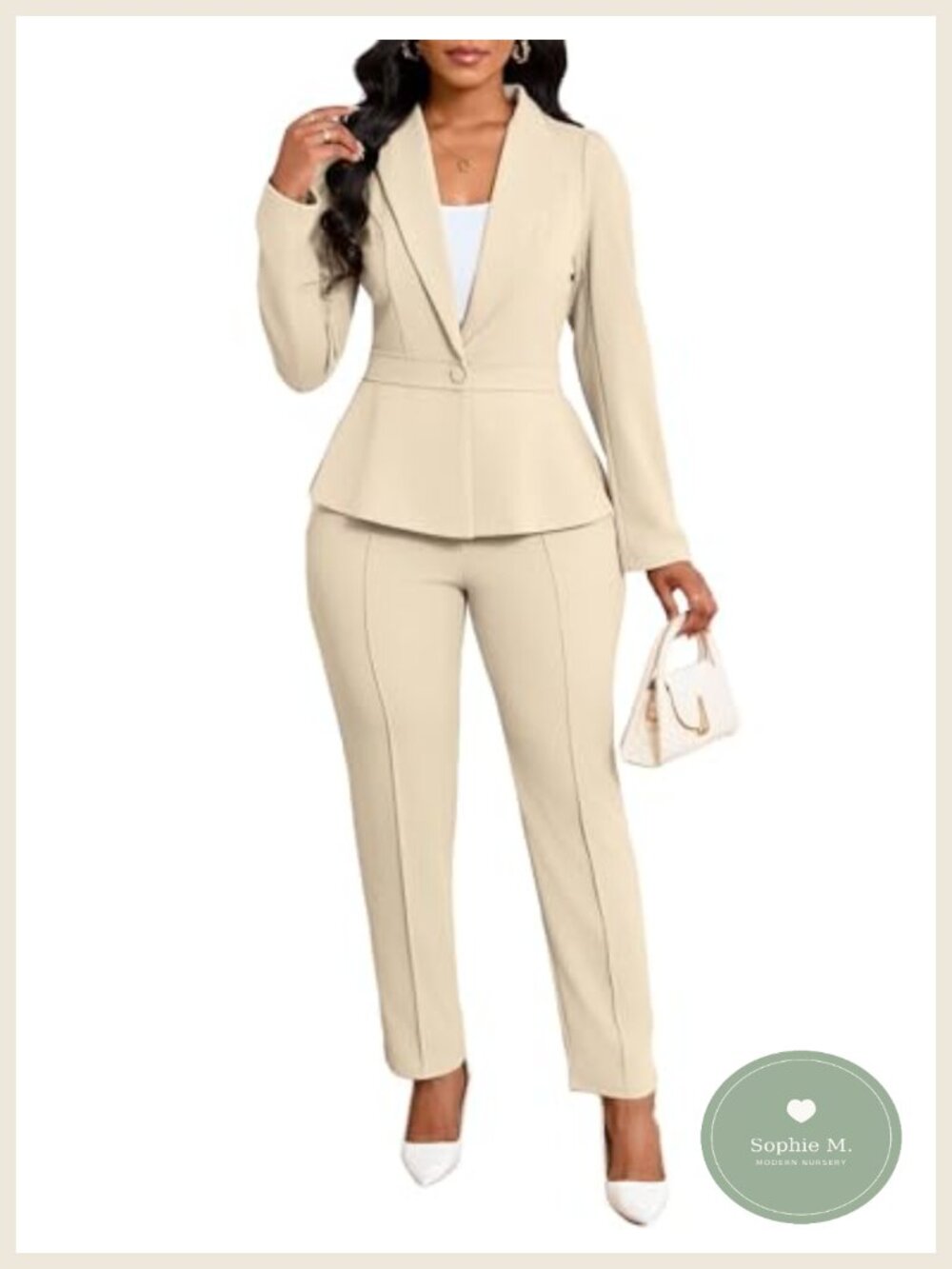 Women's 2pc Business Pant Suit Set Peplum Blazer Elastic Waist Pants